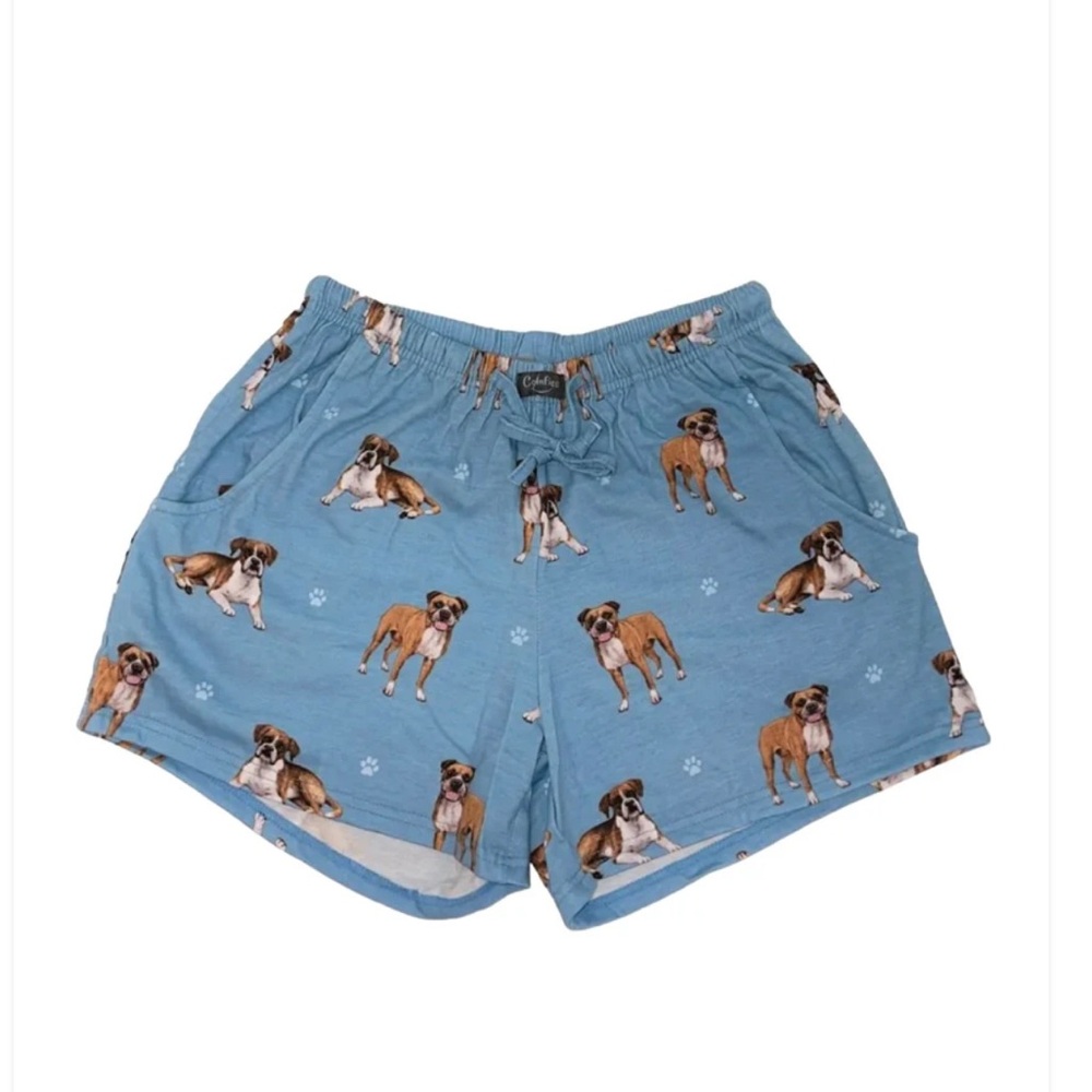 Comfy Blue Boxer Dog Print Pajama Shorts